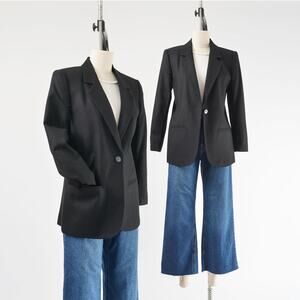 Vintage 90s Black Wool Blazer Minimal Classic Suit Jacket size XS